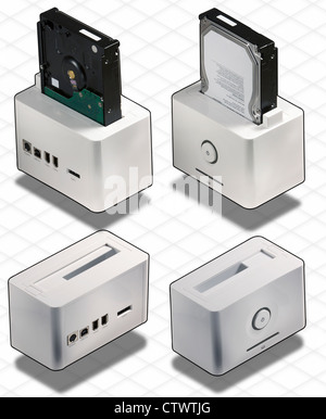 Isometrische Foto - externe Firewire-Festplatte-Box mit Beschneidungspfad isoliert Stockfoto