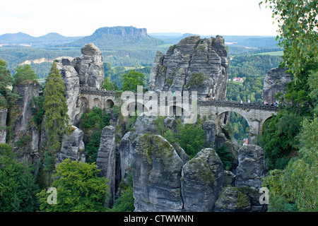 Bastei-Brücke in der Nähe von Rathen, Sächsische Schweiz, Sachsen, Deutschland Stockfoto