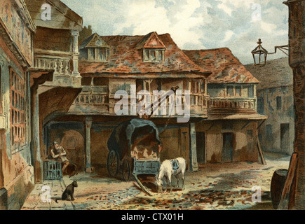 Vintage Bild des alten London. Das Tabard Inn, Southwark, erbaut im 14. Jahrhundert, Stockfoto