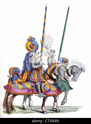 Ritterturnieren beziehen sich auf kriegerische Wettbewerbe, bei denen zwei Reiter auf dem Pferd mit langen Lanzen gegeneinander. Stockfoto