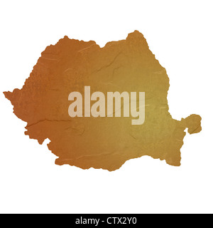 Strukturierte Karte von Rumänien Karte mit braunen Felsen oder Stein Textur, isoliert auf weißem Hintergrund mit Beschneidungspfad. Stockfoto