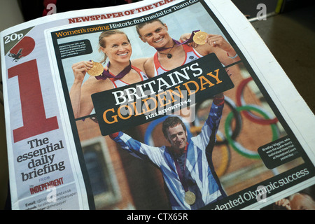 Unabhängige Zeitung titelt UK Team GB Olympia in London 2012 Olympics "Großbritanniens Golden Day". Stockfoto