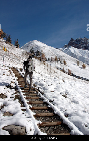 Wanderer in der Val Trupchun, Nationalpark, Graubünden, Schweiz Stockfoto