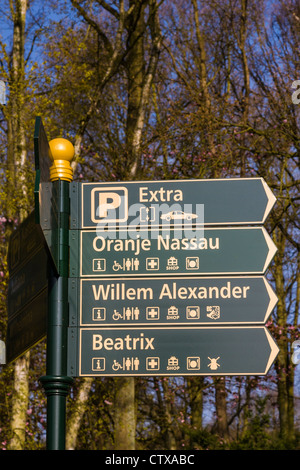 Anfahrt Schild in Keukenhof Gardens in Südholland in den Niederlanden. Stockfoto