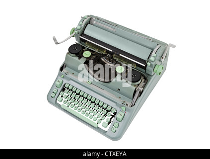 Vintage manuelle grün Metall Schreibmaschine mit Beschneidungspfad isoliert. Stockfoto