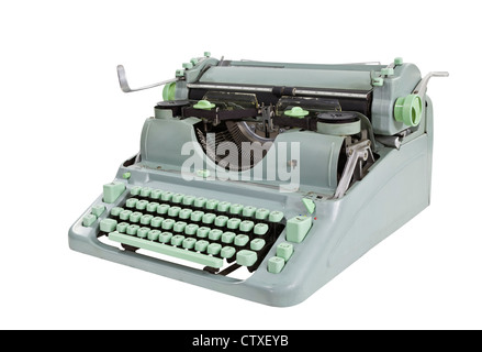Vintage grün 1960 Schreibmaschine mit Schneidepfad isoliert. Stockfoto