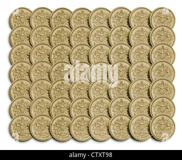 Reglementierte Anordnung alter britischer Pfund-Münzen. Stockfoto