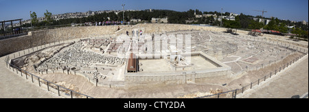 Panoramablick über den Maßstab 50: 1 zweite Tempel-Modell im Israel Museum in Jerusalem, Israel Stockfoto