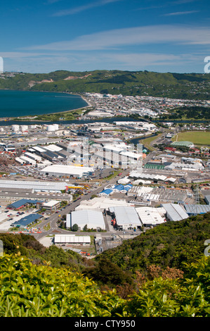 Lower Hutt und dem Hutt River durch Wellington Harbour in New Zealand. Stockfoto