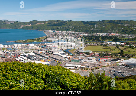 Lower Hutt und dem Hutt River durch Wellington Harbour in New Zealand. Stockfoto