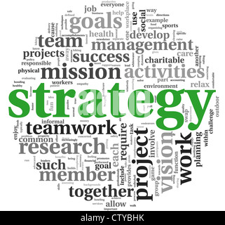 Strategie und Management Konzept in Wort-Tag-cloud Stockfoto