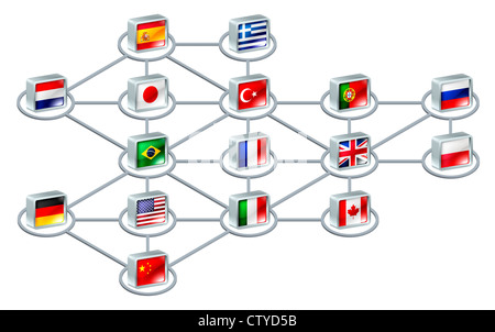 Welt-Netzwerk-Konzept von Verbindungen zwischen verschiedenen Ländern oder aus einem internationalen team Stockfoto