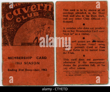 000751 - die Cavern Club rot Mitgliedskarte von 1963 Stockfoto