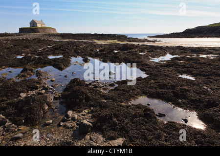 St Cwyfan Kirche (die Kirche im Meer), Cribinau Island, in der Nähe von Aberffraw, Anglesey, Wales Stockfoto