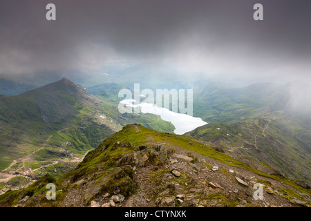 Blick vom Mount Snowdon in Llyn Sheetrim, Snowdonia-Nationalpark, Wales Stockfoto