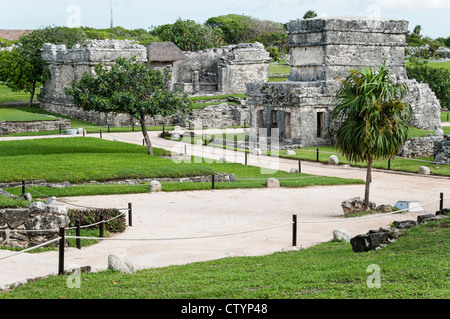 Ausgrabungsstätte Tulum Maya, Tulum, Riviera Maya, Quintana Roo, Mexiko. Stockfoto