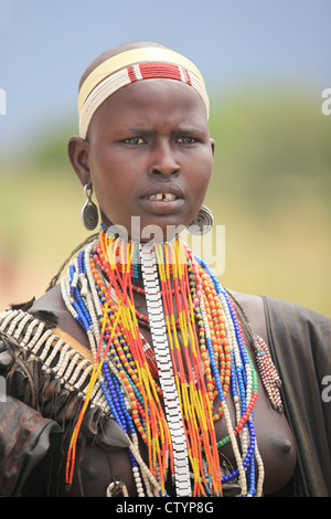 Mädchen junge Hamar, im Omo-Tal in Äthiopien, Afrika Stockfoto