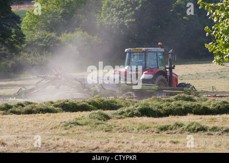 Landwirt drehen frisch geschnittenen silage Stockfoto