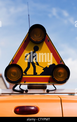 Französischen Baustellen melden Sie an der Spitze eines Transporters. Stockfoto