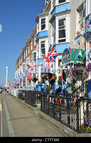 Strandpromenade georgischen Reihenhaus Häuser, Esplanade, Weymouth, Dorset, England, Vereinigtes Königreich Stockfoto