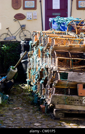 ROBIN HOODS BAY ANGELSCHACHEL MIT BUNTEN HUMMERTÖPFEN Stockfoto