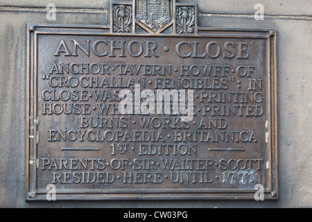 Anker in der Nähe. Royal Mile Edinburgh Schottland, Vereinigtes Königreich Stockfoto