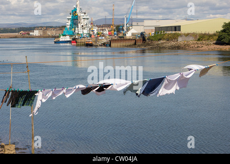 Waschen Trocknen über der Mündung.  FerryDen Montrose Hafen Schottland, Vereinigtes Königreich Stockfoto