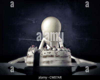 3D Mann bläst auf einer Kerze Stockfoto