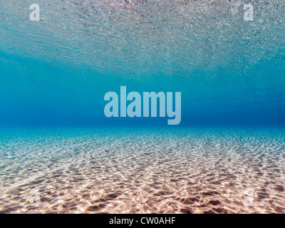 Unterwasser / Ozean Hintergrund zeigt Schecken Licht reflektiert Sand Wellen und ihre Reflexion in der Wasseroberfläche oben Stockfoto