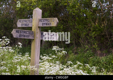 Eingeschränkte Byway Zeichen auf Feldweg Stockfoto