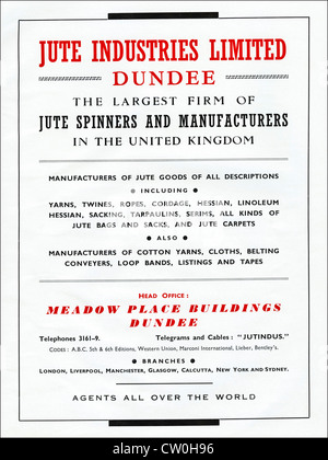 Vintage Printwerbung aus Textil Hersteller Jahrbuch ca. 1948 Werbung JUTE INDUSTRIES LIMITED DUNDEE Jute Sünder und Hersteller Stockfoto