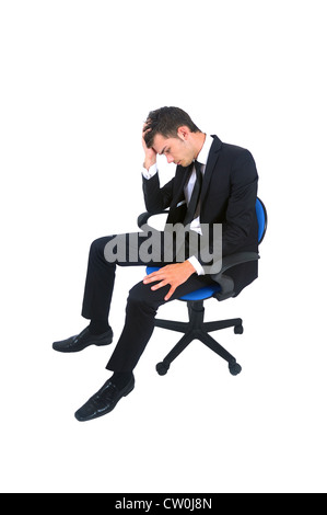 Isolierte junger Geschäftsmann unglücklich Stockfoto