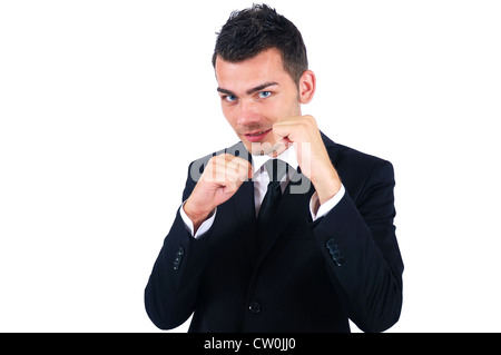 Junges Unternehmen isoliert Man Boxen Stockfoto