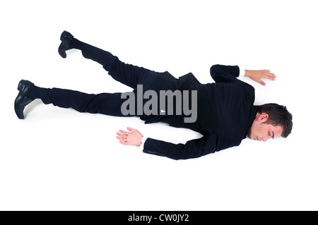 Isolierte erschöpften Geschäftsmann auf weiß Stockfoto
