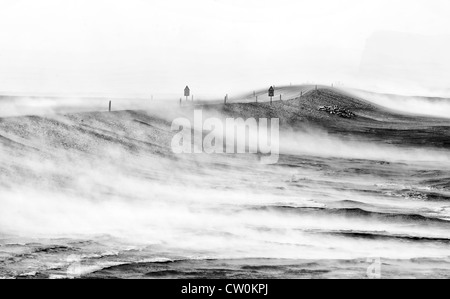 Sandsturm auf Route 1, Hauptstraße, die rund um die Insel Island läuft Stockfoto