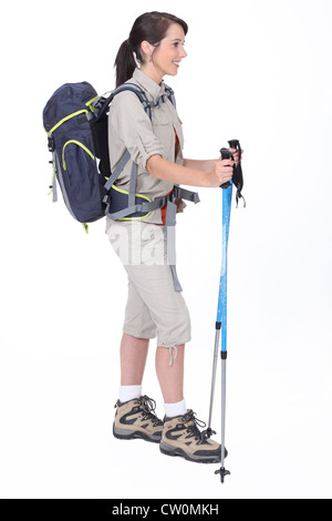 Ein Wanderer mit ihrer Ausrüstung Stockfoto