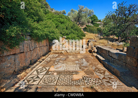 Schönen Mosaik bei Asklepion (Tempel des Asklepios) der Antike Lissos, in der Nähe von Sougia Stadt, Chania, Kreta, Griechenland. Stockfoto