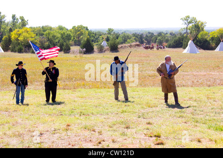 1867 Vertrag von Medicine Lodge Reenactment, Vertrag Pageant Memorial Friedenspark, Medicine Lodge, KS, USA Stockfoto