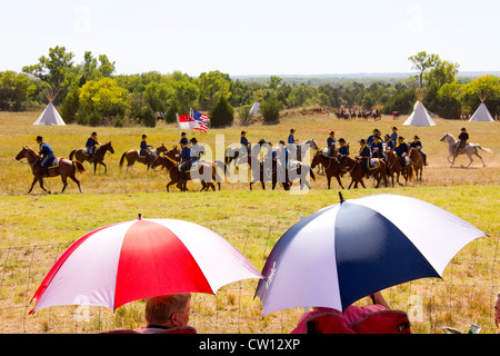 1867 Vertrag von Medicine Lodge Reenactment, Vertrag Pageant Memorial Friedenspark, Medicine Lodge, KS, USA Stockfoto