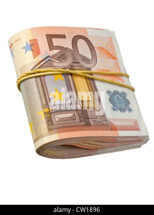 50-Euro-Banknoten unter Gummiband Stockfoto