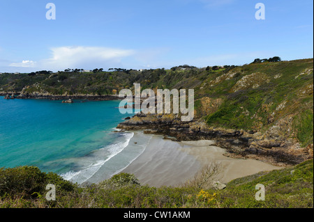 Blick vom Jerbourg Point auf Moulin Huet Bay, Insel Guernsey, Channel Islands Stockfoto