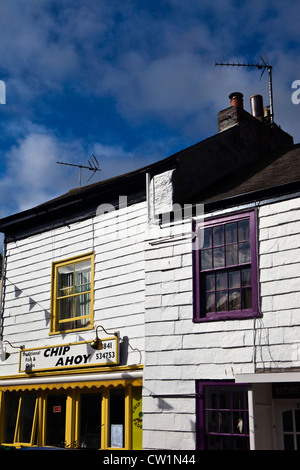 Traditionellen Holzgebäude, Hafen von Padstow, Cornwall, UK Stockfoto