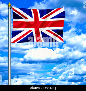 Vereinigtes Königreich wehende Flagge gegen blauen Himmel Stockfoto