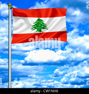 Libanon wehende Flagge gegen blauen Himmel Stockfoto