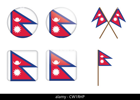 Satz von Abzeichen mit Flagge von Nepal Abbildung Stockfoto