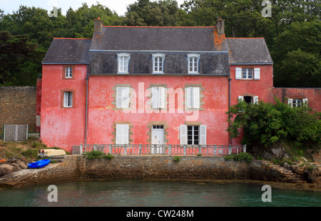 Red House, Port Anna, La Marle Fluss, Golfe du Morbihan, Vannes, Morbihan, Bretagne, Frankreich Stockfoto