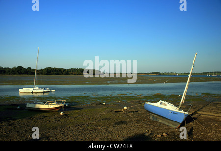 Blick auf la Marle Fluss und Segelboote bei Ebbe von Ile de Conleau, Vannes, Morbihan, Bretagne, Frankreich Stockfoto