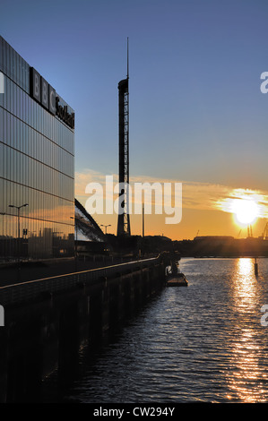 BBC Schottland bauen, Zentrum Science Center, und Drehturm bei Sonnenuntergang am Fluss Clyde in der Nähe von Glasgow City. Stockfoto