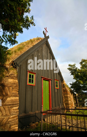 Vidimyri, Vidimyrarkirkja Turf Kirche im Jahr 1834 aus Treibholz gebaut, Varmahlid, Skagafjordur, Island, Sommer Europa, pt Exterior Kirkja Stockfoto