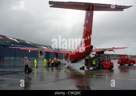 Air Greenland Dash 7 Flughafen Nuuk, Grönland Stockfoto